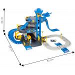 Garáž pre autá, policajná stanica, 3 úrovne s výťahom, autá + vrtuľník, 74 prvkov Modrá